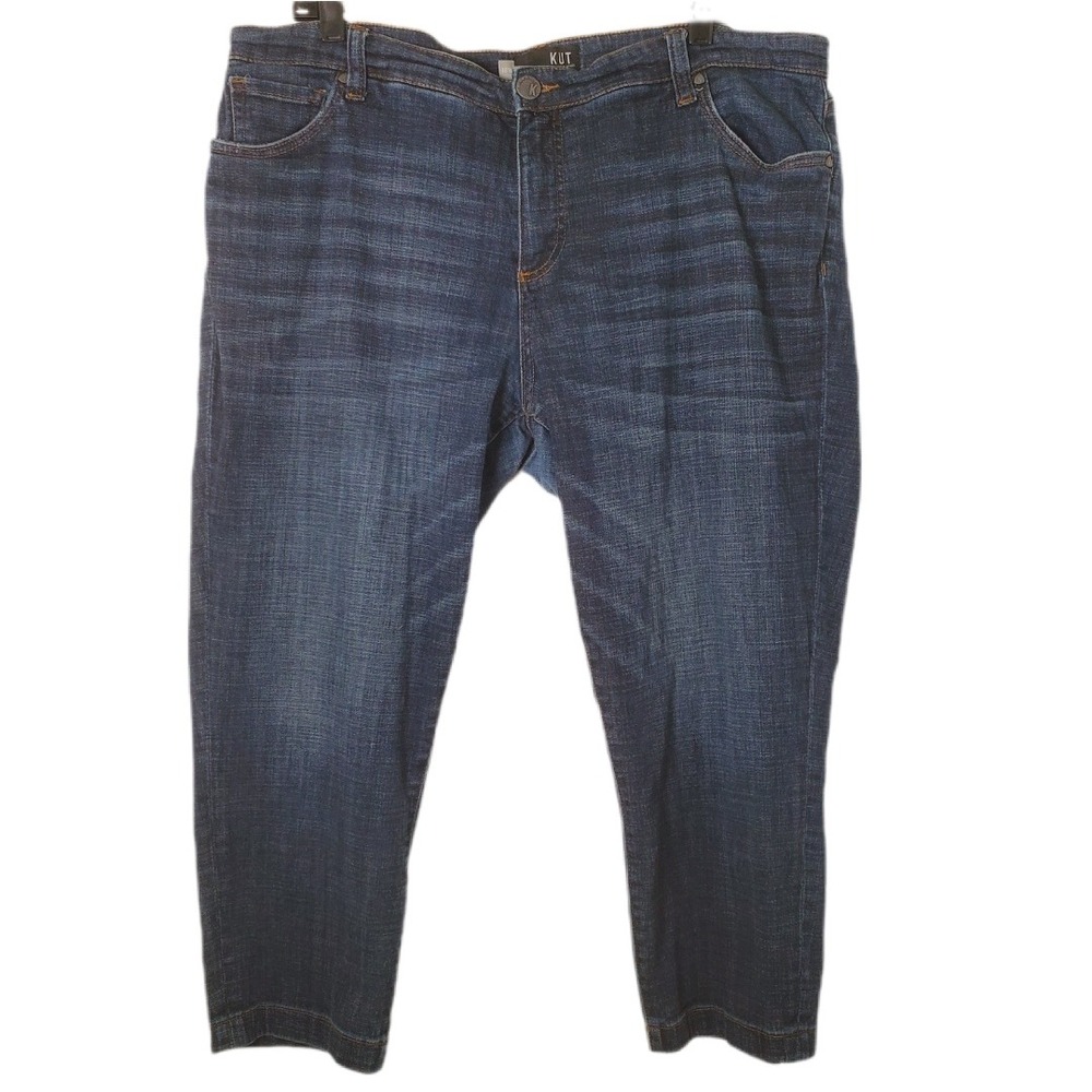 Kut from the Kloth Lauren Crop Straight Leg Jeans in Blue Stretch Denim Size 18W